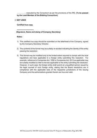 Rfs Document Example RfS for Selection of “500 MW Grid Connected Solar Power Projects in ...
