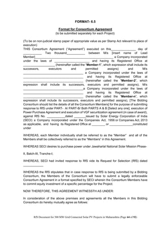 RfS for Selection of “500 MW Grid Connected Solar Power Projects in ...
