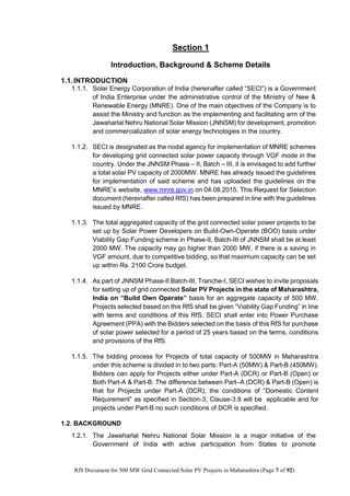 RfS for Selection of “500 MW Grid Connected Solar Power Projects in ...