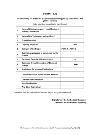 RfS for Selection of “500 MW Grid Connected Solar Power Projects in ...