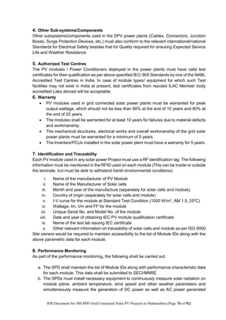 RfS for Selection of “500 MW Grid Connected Solar Power Projects in ...