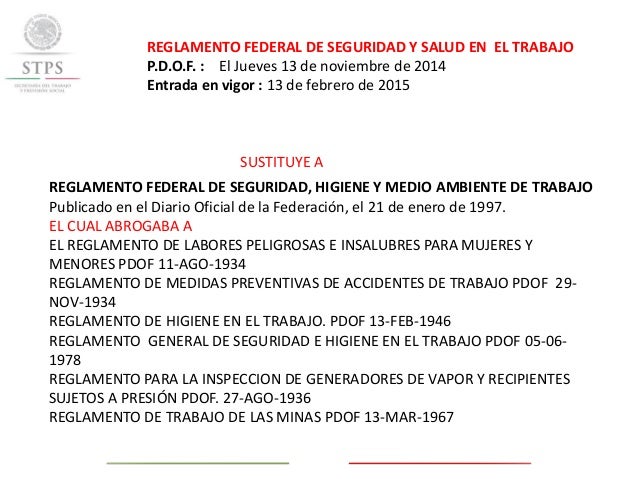 REGLAMENTO FEDERAL DE SEGURIDAD Y SALUD EN EL TRABAJO