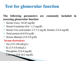 RFT renal function Laboratory report ppt | PPT | Free Download