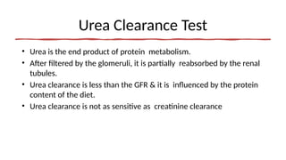 RFT.pptx Renal function tests are divided into the following Urine ...