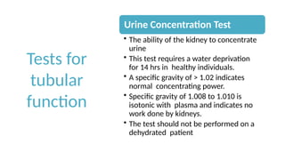 RFT.pptx Renal function tests are divided into the following Urine ...