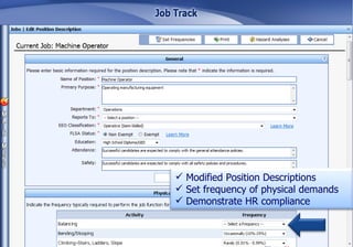 Modified Position Descriptions Set frequency of physical demands Demonstrate HR compliance 