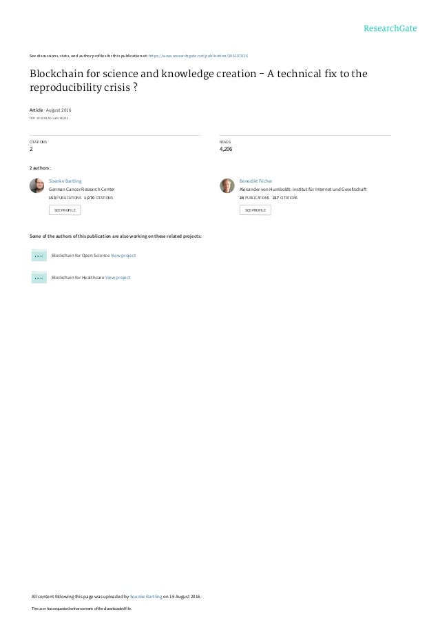 Blockchain For Science And Knowledge Creation A Technical Fix To The