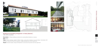 ResidencefortheElderlyinAsturiasprojects
Raúl González Bravo | selected work
Description: 1.350sqm building as extension for existing Elderly Residence in Asturias.
Role: Author
Tasks: General drawings, façade & interior design, construction drawings, structural design, coordination with
structural, mechanical & electrical engineers, busget developement and site supervision.
Phases: Schematic design, Design Developement, Construction Documents and Site supervision.
Residence for the Elderly Enlargement in Llanes [Asturias ]
2006-2008 [Completed]
 