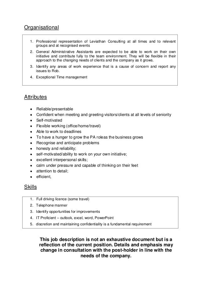 PA Job Specification