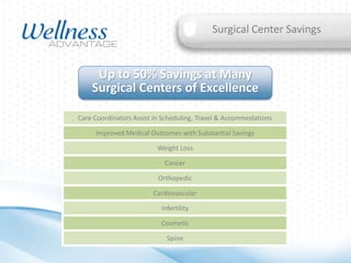 Surgical Center Savings

Up to 50% Savings at Many
Surgical Centers of Excellence
Care Coordinators Assist in Scheduling, Travel & Accommodations
Improved Medical Outcomes with Substantial Savings
Weight Loss
Cancer
Orthopedic
Cardiovascular
Infertility
Cosmetic
Spine

 