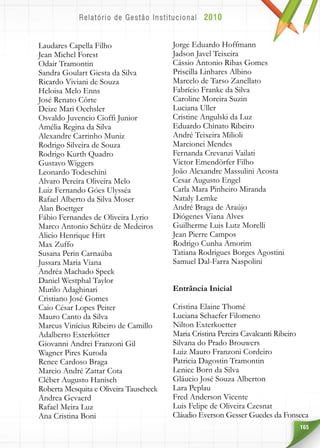 165
Laudares Capella Filho
Jean Michel Forest
Odair Tramontin
Sandra Goulart Giesta da Silva
Ricardo Viviani de Souza
Heloisa Melo Enns
José Renato Côrte
Deize Mari Oechsler
Osvaldo Juvencio Cioffi Junior
Amélia Regina da Silva
Alexandre Carrinho Muniz
Rodrigo Silveira de Souza
Rodrigo Kurth Quadro
Gustavo Wiggers
Leonardo Todeschini
Alvaro Pereira Oliveira Melo
Luiz Fernando Góes Ulysséa
Rafael Alberto da Silva Moser
Alan Boettger
Fábio Fernandes de Oliveira Lyrio
Marco Antonio Schütz de Medeiros
Alicio Henrique Hirt
Max Zuffo
Susana Perin Carnaúba
Jussara Maria Viana
Andréa Machado Speck
Daniel Westphal Taylor
Murilo Adaghinari
Cristiano José Gomes
Caio César Lopes Peiter
Mauro Canto da Silva
Marcus Vinícius Ribeiro de Camillo
Adalberto Exterkötter
Giovanni Andrei Franzoni Gil
Wagner Pires Kuroda
Renee Cardoso Braga
Marcio André Zattar Cota
Cléber Augusto Hanisch
Roberta Mesquita e Oliveira Tauscheck
Andrea Gevaerd
Rafael Meira Luz
Ana Cristina Boni
Jorge Eduardo Hoffmann
Jadson Javel Teixeira
Cássio Antonio Ribas Gomes
Priscilla Linhares Albino
Marcelo de Tarso Zanellato
Fabrício Franke da Silva
Caroline Moreira Suzin
Luciana Uller
Cristine Angulski da Luz
Eduardo Chinato Ribeiro
André Teixeira Milioli
Marcionei Mendes
Fernanda Crevanzi Vailati
Victor Emendörfer Filho
João Alexandre Massulini Acosta
Cesar Augusto Engel
Carla Mara Pinheiro Miranda
Nataly Lemke
André Braga de Araújo
Diógenes Viana Alves
Guilherme Luis Lutz Morelli
Jean Pierre Campos
Rodrigo Cunha Amorim
Tatiana Rodrigues Borges Agostini
Samuel Dal-Farra Naspolini
Entrância Inicial
Cristina Elaine Thomé
Luciana Schaefer Filomeno
Nilton Exterkoetter
Maria Cristina Pereira Cavalcanti Ribeiro
Silvana do Prado Brouwers
Luiz Mauro Franzoni Cordeiro
Patricia Dagostin Tramontin
Lenice Born da Silva
Gláucio José Souza Alberton
Lara Peplau
Fred Anderson Vicente
Luis Felipe de Oliveira Czesnat
Cláudio Everson Gesser Guedes da Fonseca
 
