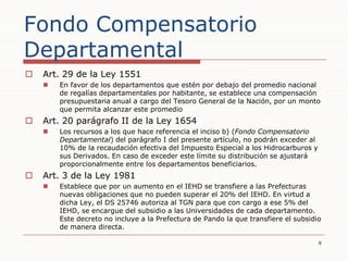 Fondo Compensatorio Departamental<br />Art. 29 de la Ley 1551<br />En favor de los departamentos que estén por debajo del ...