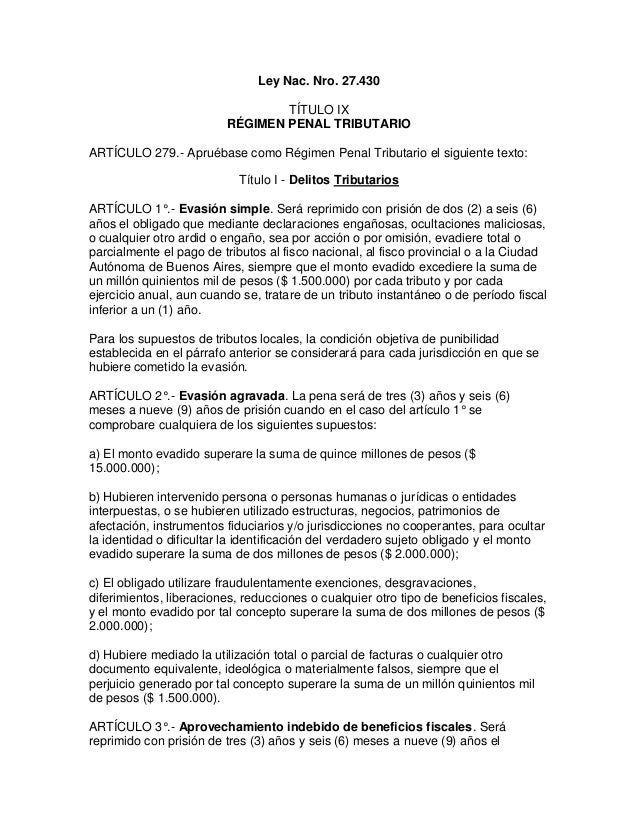 Régimen penal tributario. ley 27.430 2 rgimen penal tributario ley 27430 1 638