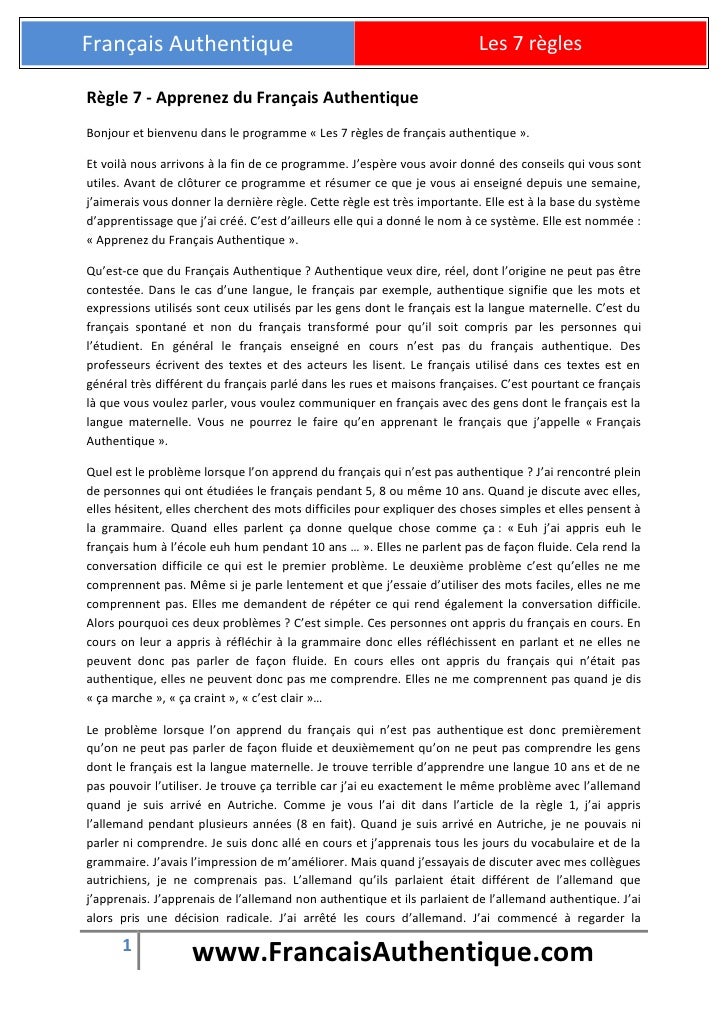 Les 7 Regles De Francais Authentique