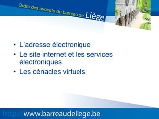 L’adresse électronique Le site internet et les services électroniques Les cénacles virtuels 