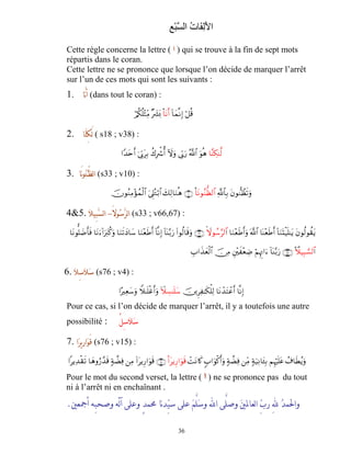 L’un des deux cotés de la langue ou les deux en même temps
s’appuyant sur les molaires supérieures : comprend la lettre ‫. ض‬




L’un des deux bords de la langue en englobant l’extrémité de celle-
ci et en s’appuyant sur le palais comprend la lettre ‫. ل‬




                                  7
 