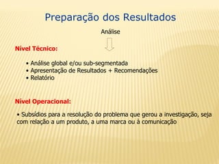 Nível Técnico:
Nível Operacional:
• Análise global e/ou sub-segmentada
• Apresentação de Resultados + Recomendações
• Rela...