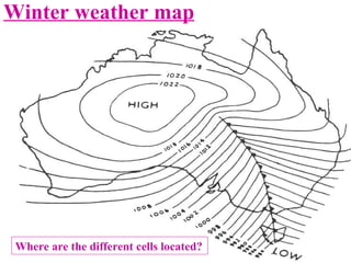 Winter weather map Where are the different cells located? 