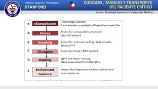 Carrera: Tecnología Superior en Emergencias Médicas
CUIDADO , MANEJO Y TRANSPORTE
DEL PACIENTE CRÍTICO
 