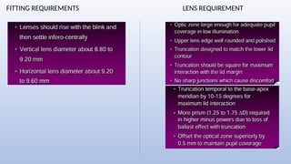FITTING REQUIREMENTS LENS REQUIREMENT
 