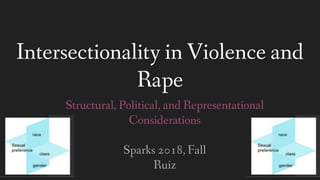 Intersectionality in Violence and
Rape
Structural, Political, and Representational
Considerations
Sparks 2018, Fall
Ruiz
 