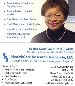 Rgreersmith healthcare research assoc card