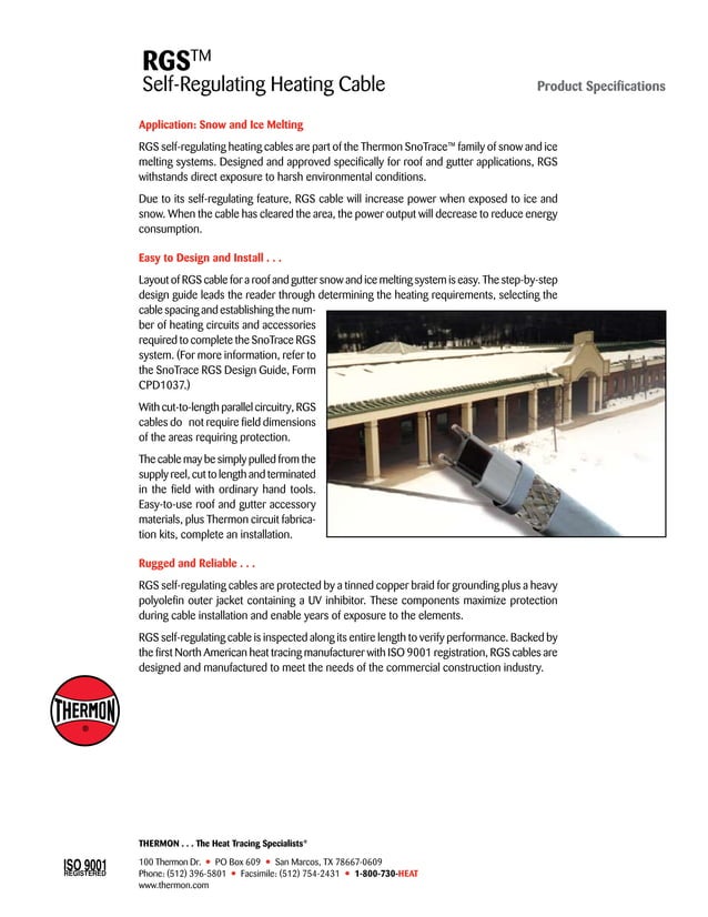 Heat Tracing Chart.pdf Thermon RGS Heat Tracing Cable - Spec Sheet | PDF