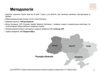 група РЕЙТИНГ | Четверте загальнонаціональне опитування українців в умовах війни | 12-13 березня 2022 2
Методологія
Розпод...