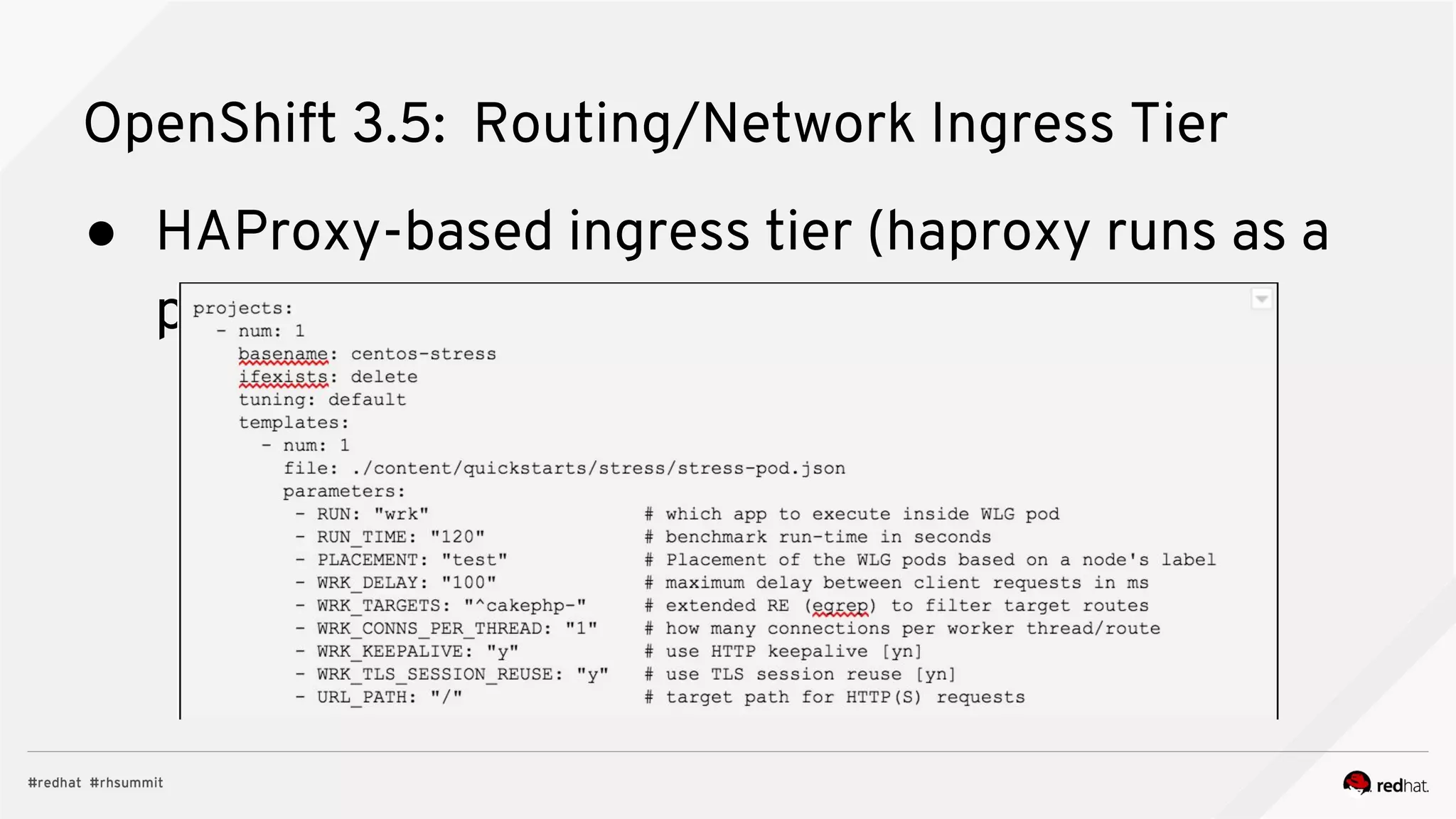 OpenShift 3.5: Routing/Network Ingress Tier
● HAProxy-based ingress tier (haproxy runs as a
pod)
 