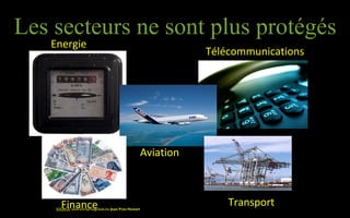 Les secteurs ne sont plus protégés
   Energie
                                                                    Télécommunications




                                                         Aviation



       Finance
    SOURCE: www.entrepriseglobale.biz Jean-Yves Huwart
                                                                        Transport
 