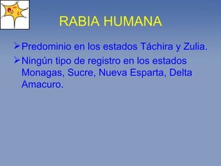 RABIA HUMANA Predominio en los estados Táchira y Zulia. Ningún tipo de registro en los estados Monagas, Sucre, Nueva Esparta, Delta Amacuro. 