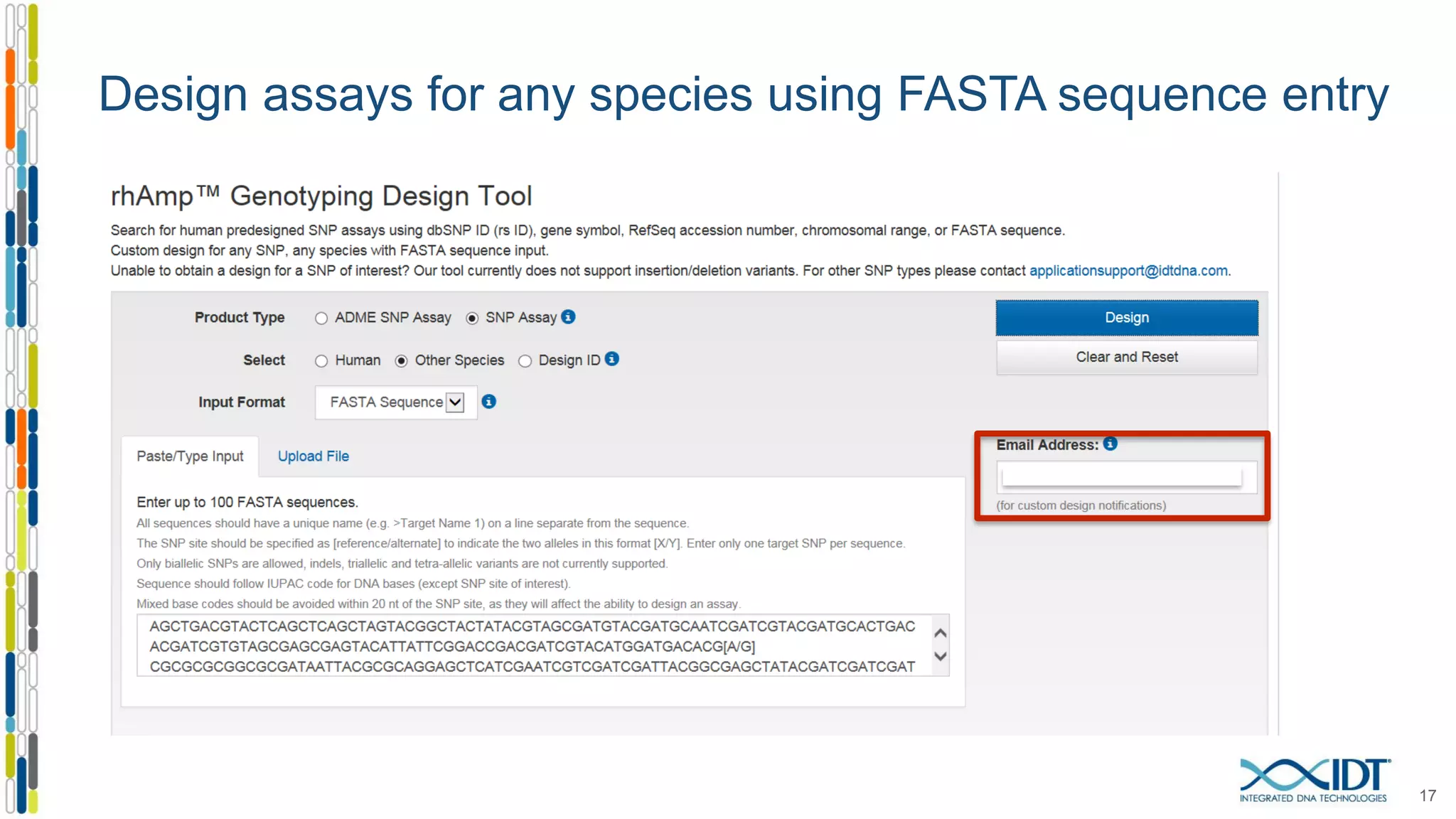 Design assays for any species using FASTA sequence entry
17
 
