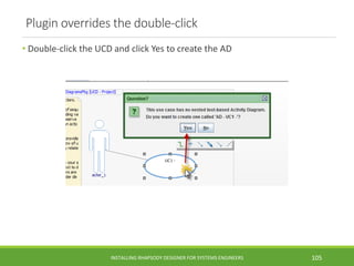 Plugin overrides the double-click
• Double-click the UCD and click Yes to create the AD
INSTALLING RHAPSODY DESIGNER FOR SYSTEMS ENGINEERS 105
 