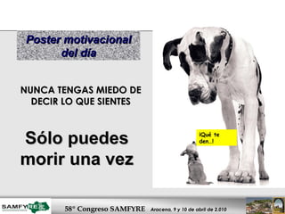 Poster motivacional del día NUNCA TENGAS MIEDO DE DECIR LO QUE SIENTES Sólo puedes morir una vez ¡Qué te den…! 