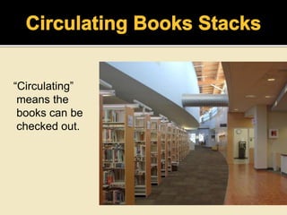 “Circulating”
means the
books can be
checked out.
 