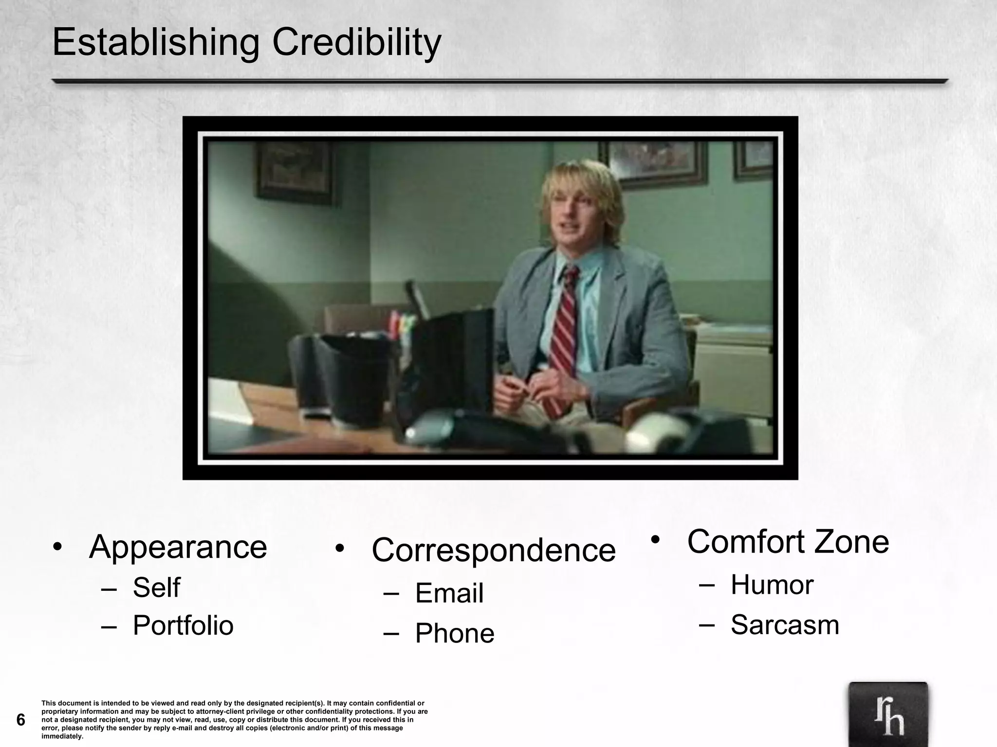 Establishing Credibility Appearance Self Portfolio Correspondence Email Phone Comfort Zone Humor Sarcasm 