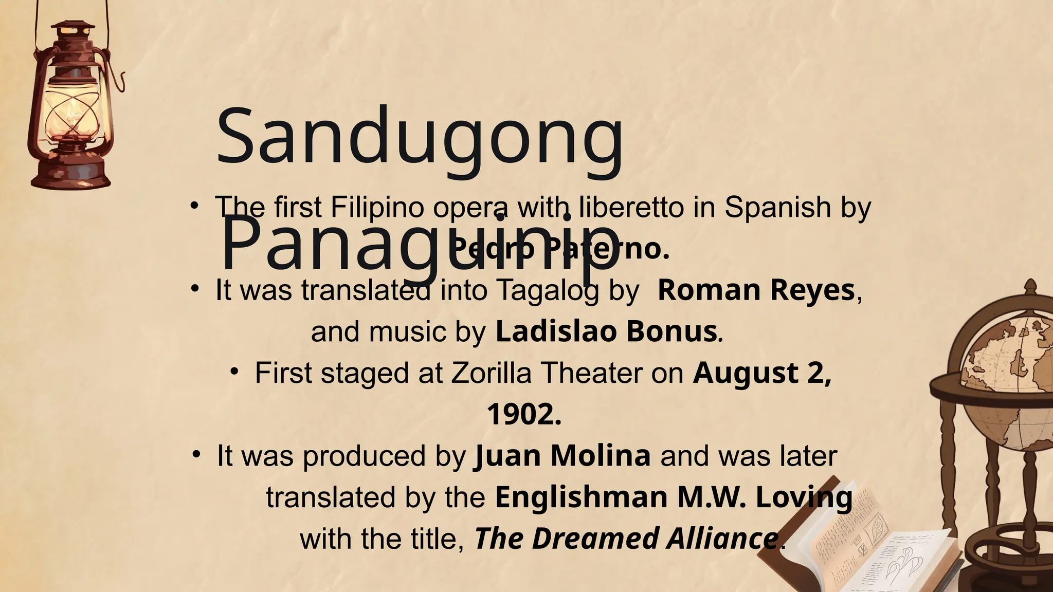 Philippine Opera Examples Philippine opera, sandugung panaguinip M | PPT