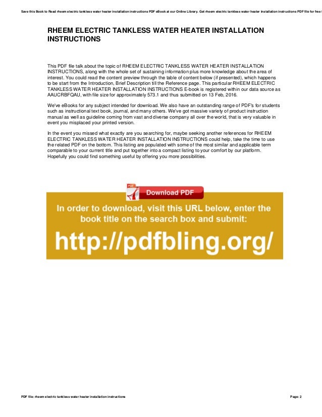 Rheem electric tankless water heater installation instructions