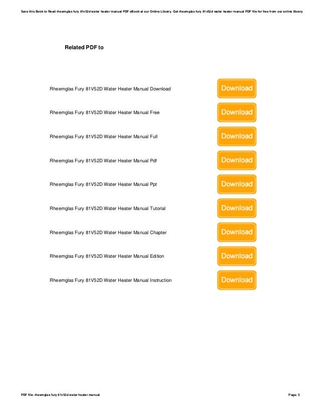 Rheemglas fury 81v52d water heater manual