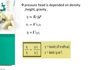 pressure head is depended on density
,height, gravity .
 