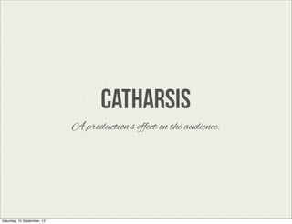 CATHARSIS
                             A productions effect on the audience.




Saturday, 15 September, 12
 