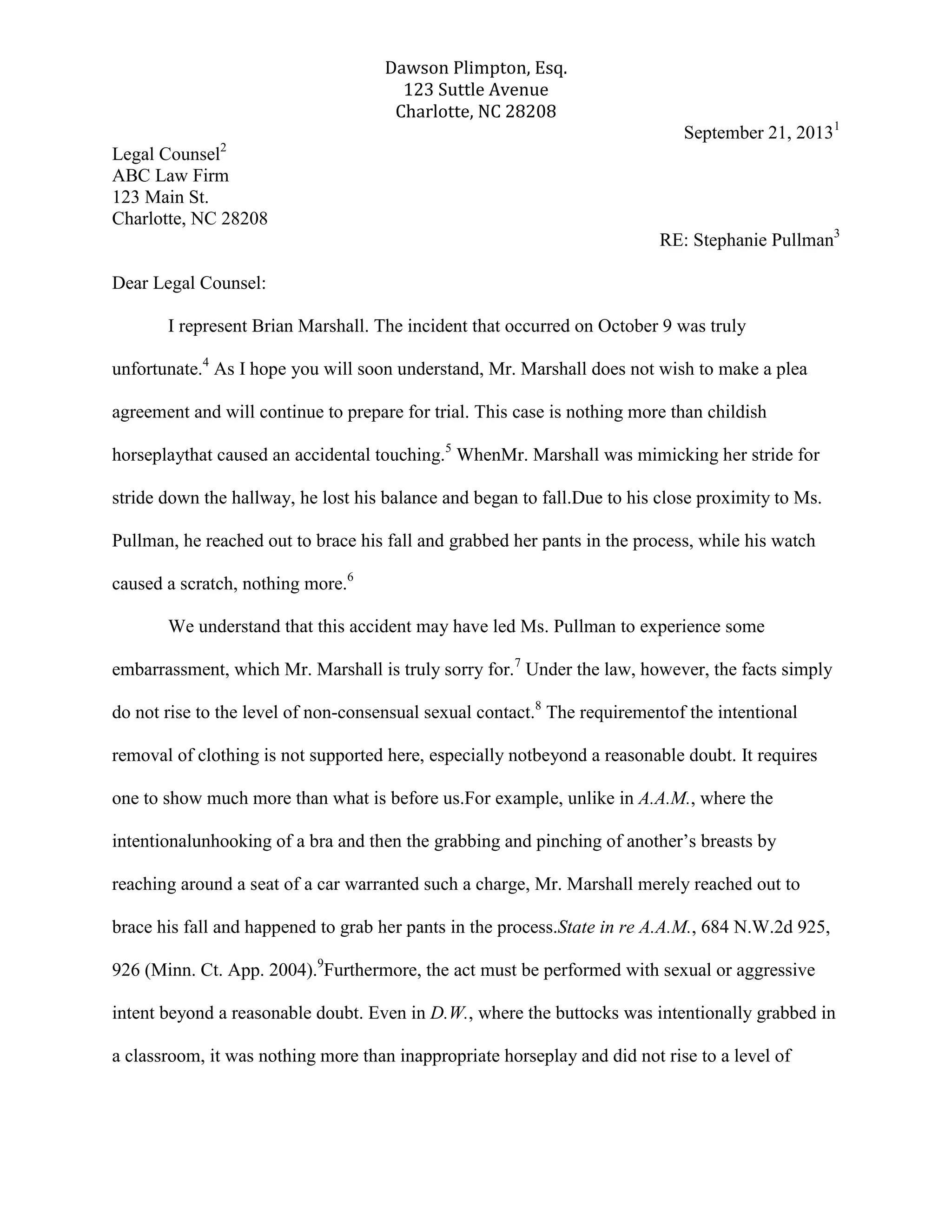 Writing Sample to Opposing Counsel | DOCX