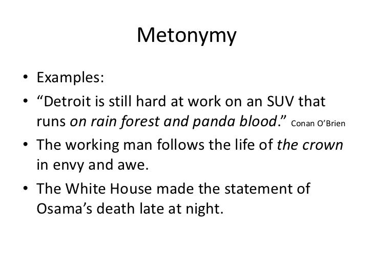 example for metonymy Examples of stimulus triplets for the metaphor set, the metonymy.