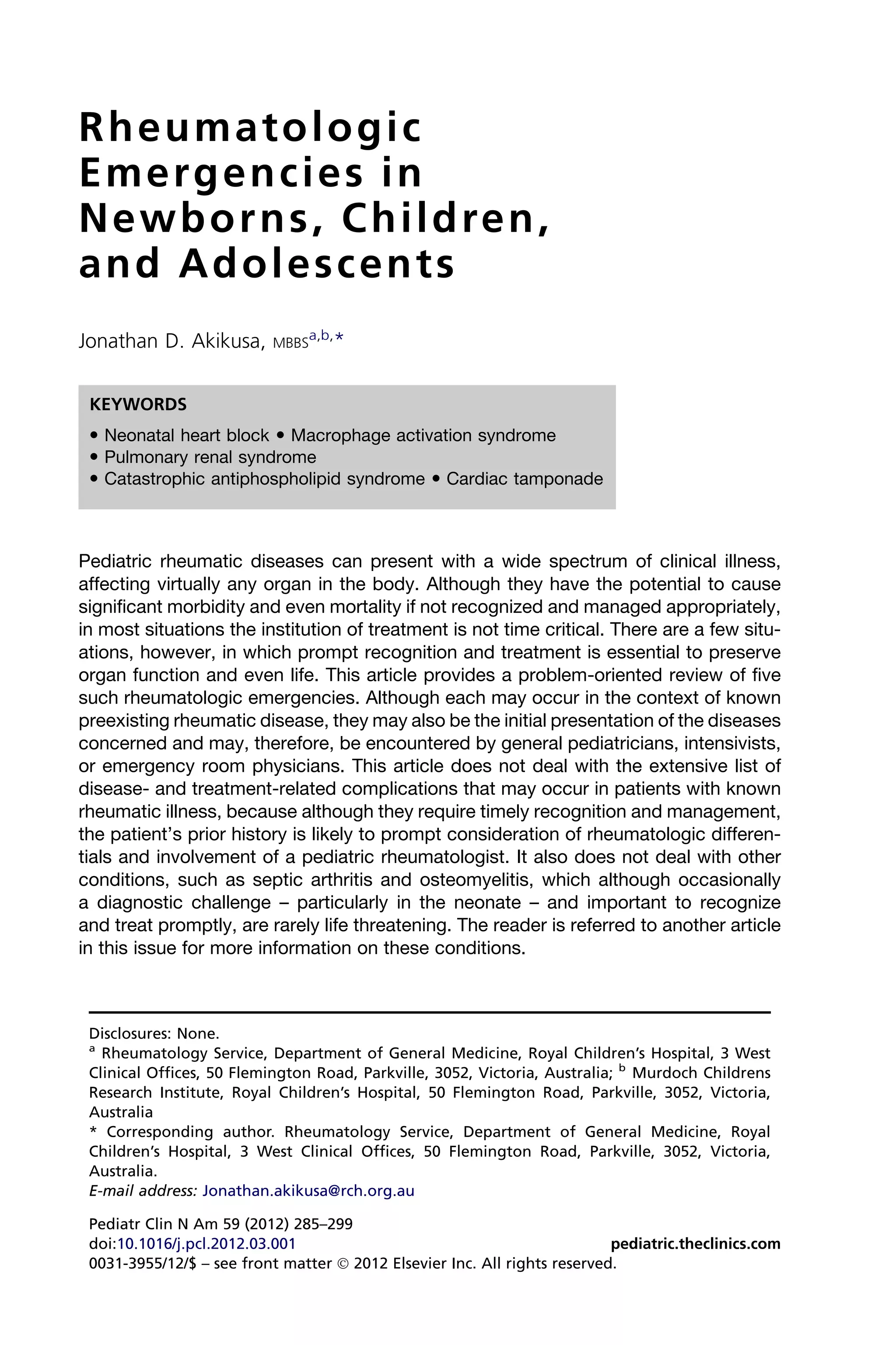 Emergencies in Pediatric Rheumatology | PDF