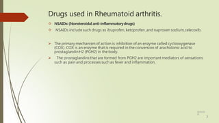 pharmacology of Rheumatoid arthritis | PDF