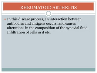 The synovial membrane undergoes hyperplasic thickening as its cells abnormally proliferate and enlarge.<br />RHEUMATOID AR...