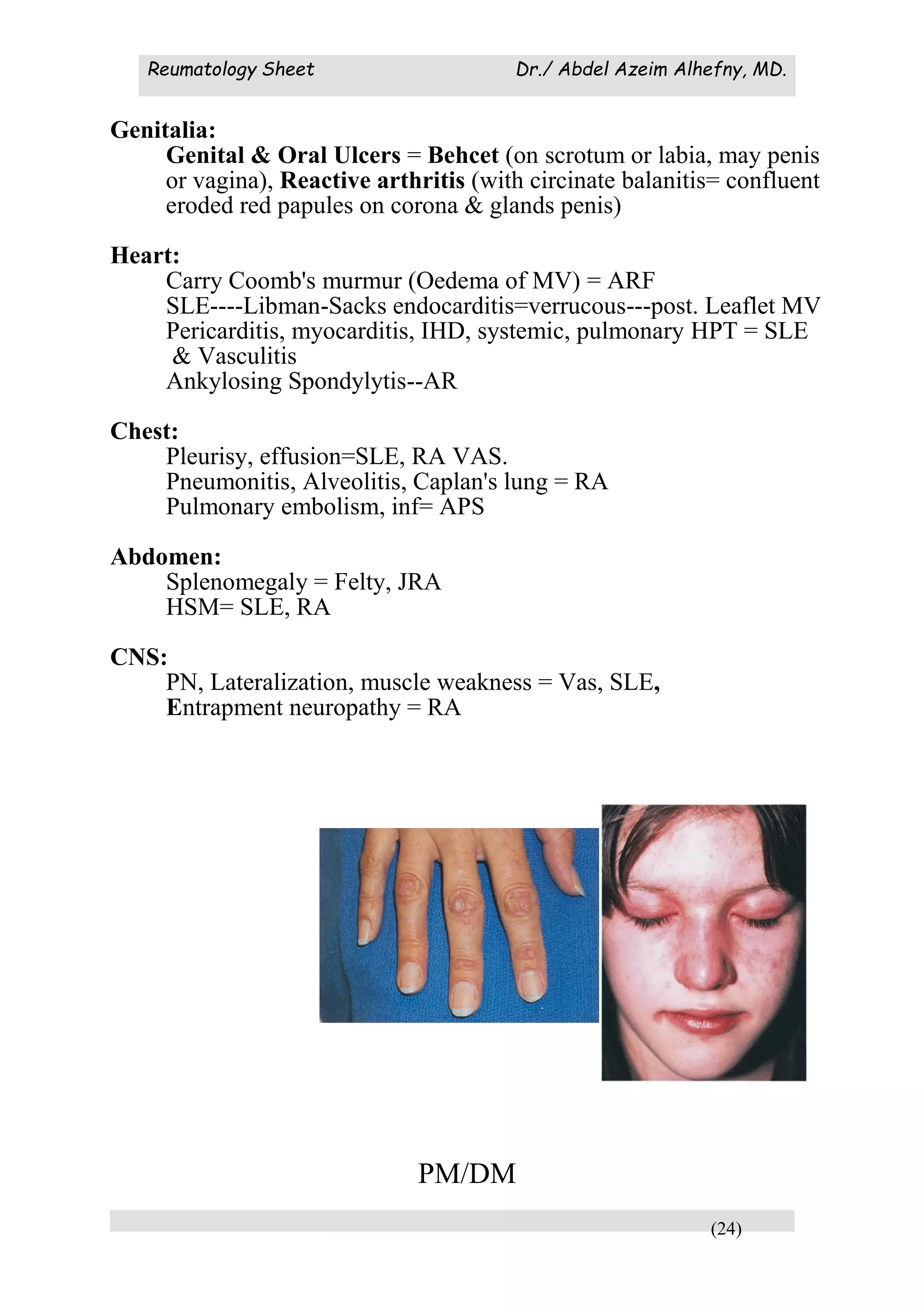 Rheumatology sheet | PDF