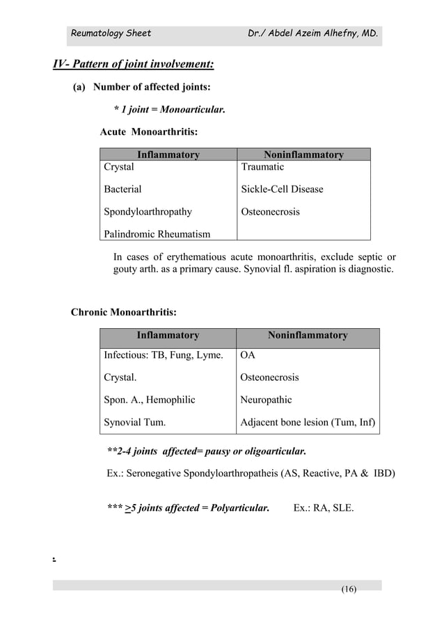 Rheumatology sheet | PDF