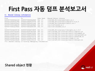 First Pass 자동 덤프 분석보고서 
Full stacktrace 
12. Full stacktrace 
=================== 
#0 0x00007fd427c03445 in raise () from ...