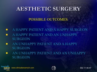 A ESTHETIC  SURGERY   POSSIBLE OUTCOMES A HAPPY PATIENT AND A HAPPY SURGEON A HAPPY PATIENT AND AN UNHAPPY SURGEON AN UNHAPPY PATIENT AND A HAPPY SURGEON AN UNHAPPY PATIENT AND AN UNHAPPY SURGEON   www.clinicabenarroch.com 902 11 06 47 